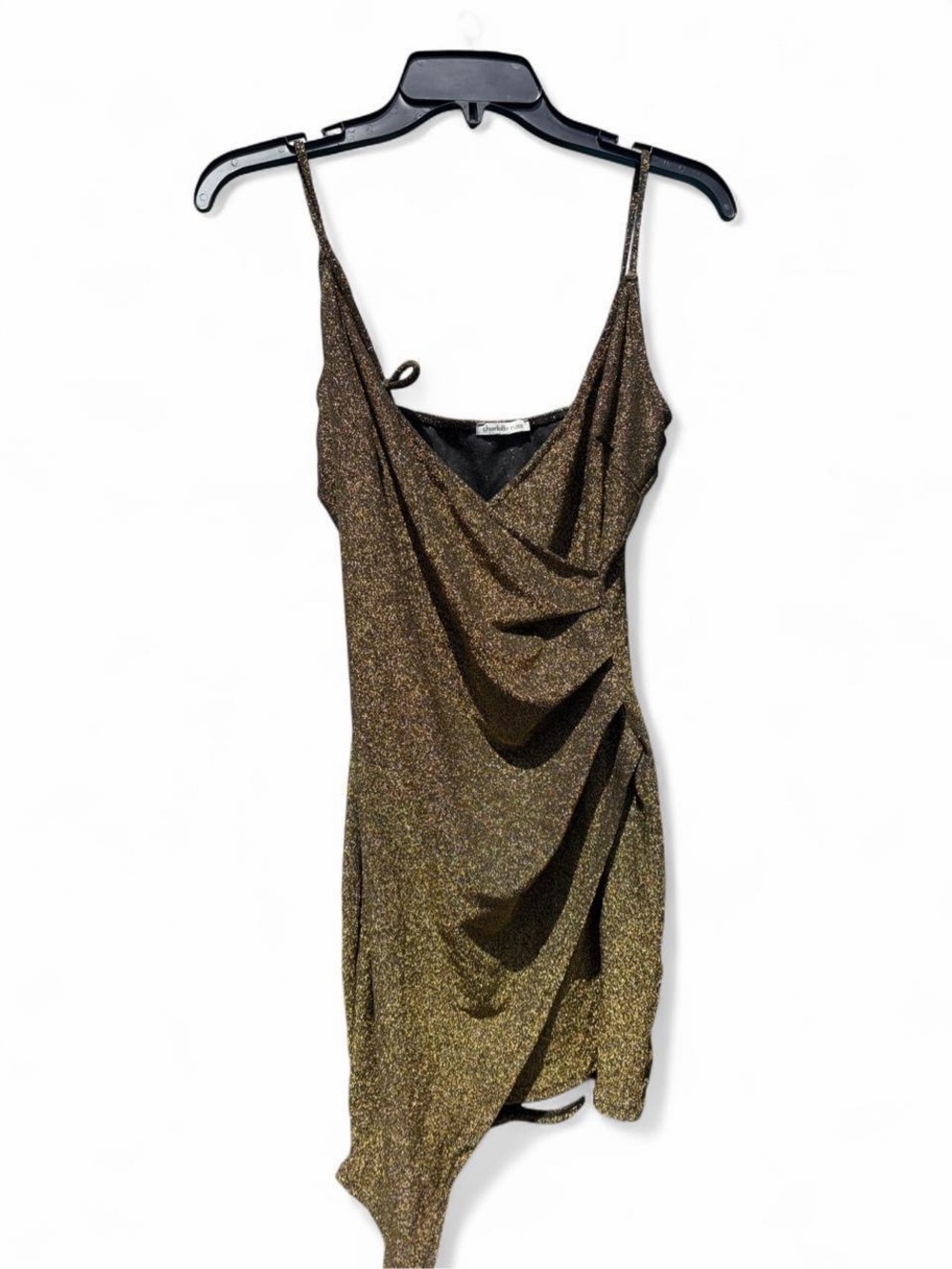 Charlotte Russe Shimmery Gold Metallic Cowl Mini Dress